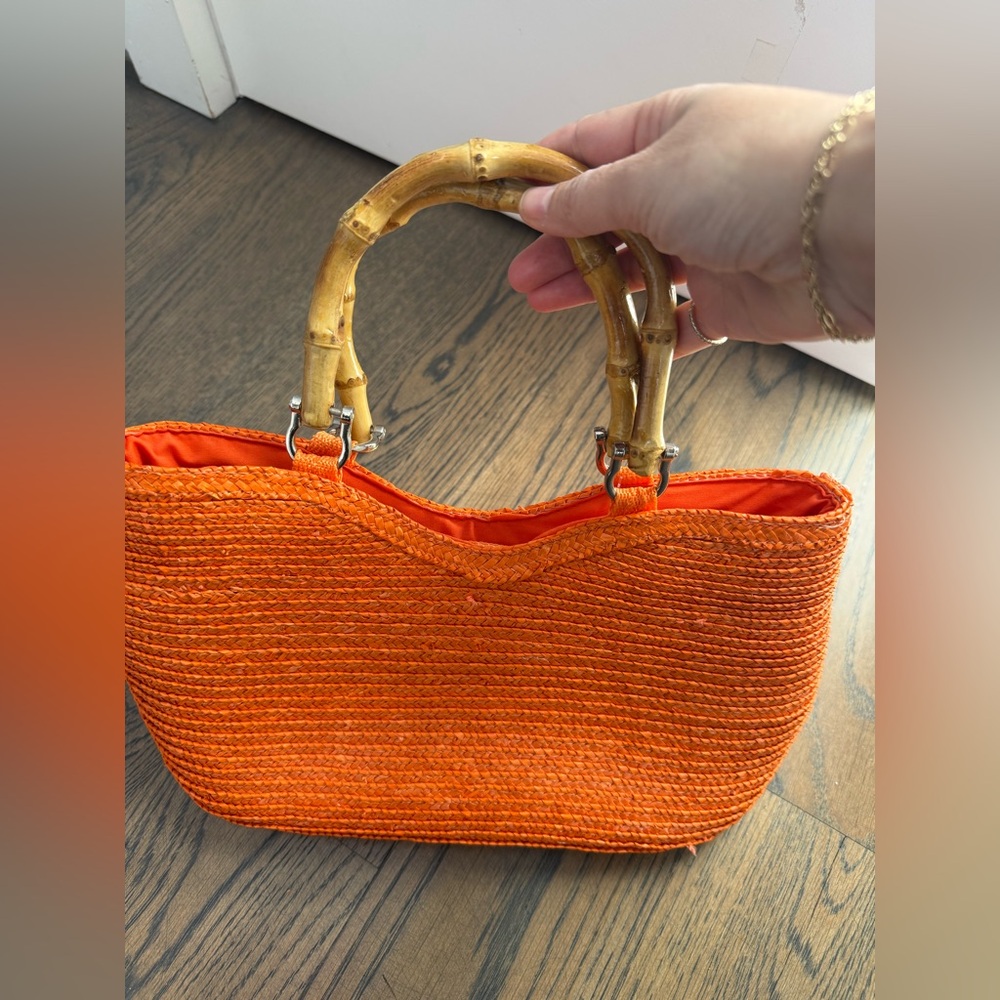 Source Unknown Vibrant Orange Tote with Bamboo Handles. Like new condition.